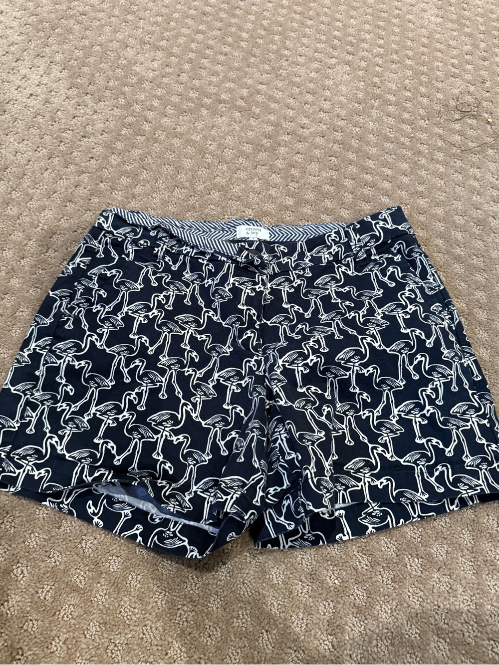 crown & ivy Navy Shorts with White Flamingo Print